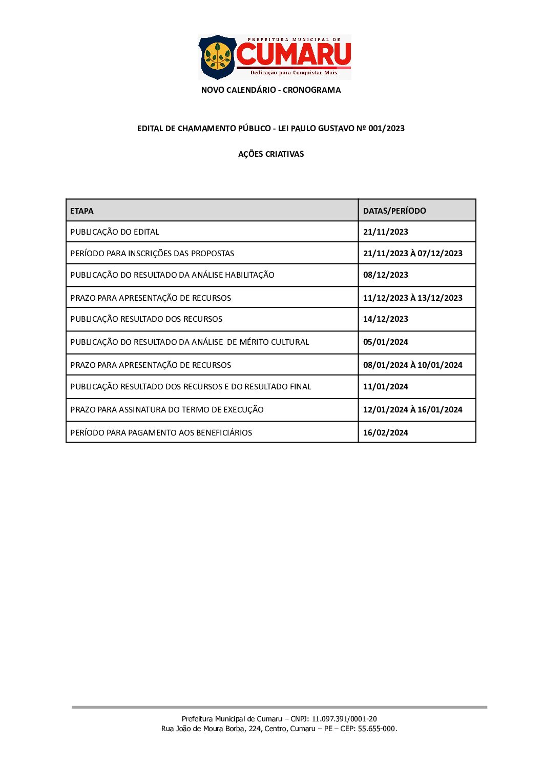 NOVOS CRONOGRAMAS 02 - 2024