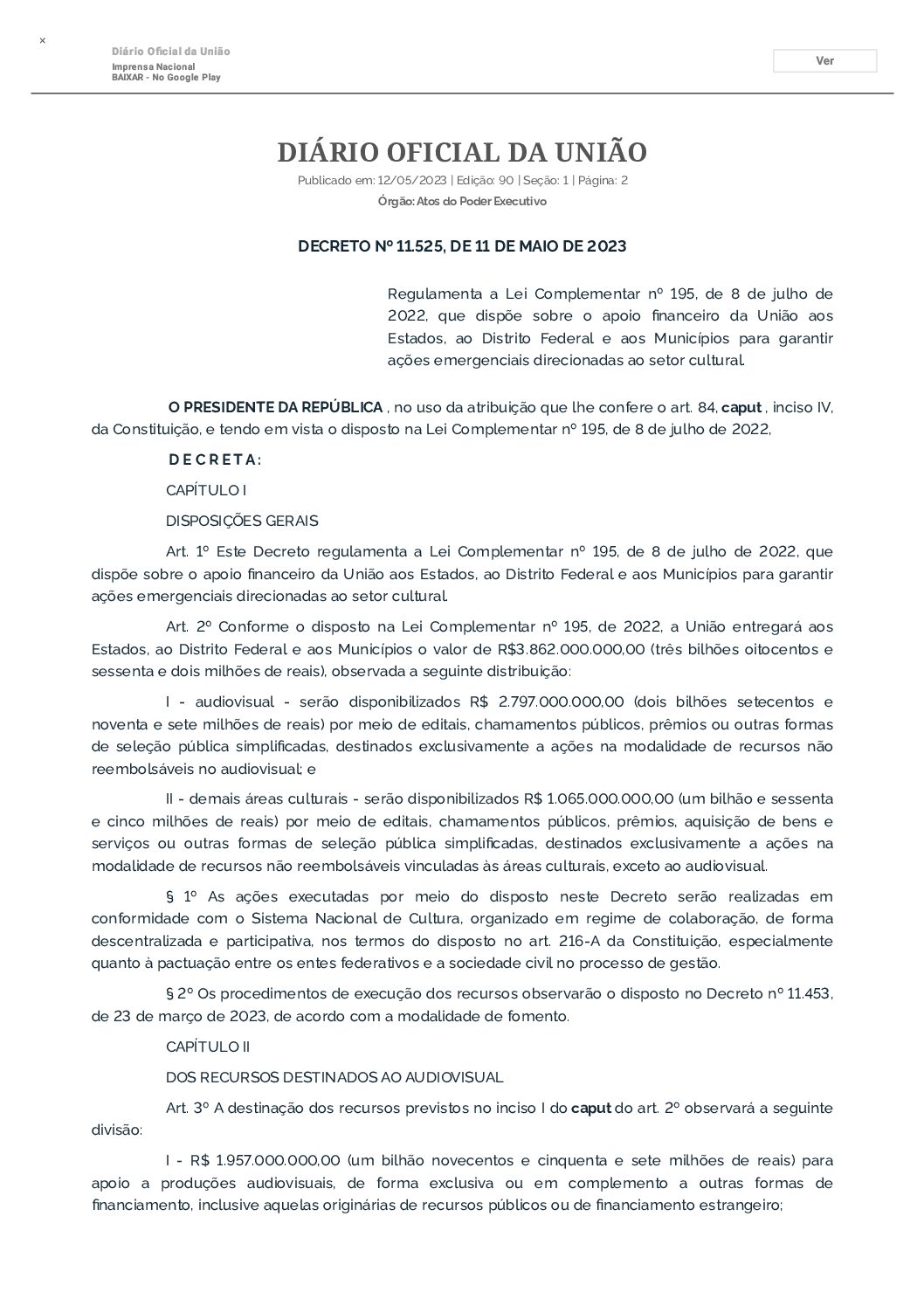 Regulamentacao-da-Lei-Paulo-Gustavo-DECRETO-No-11.525-DE-11-DE-MAIO-DE-2023-DECRETO-No-11